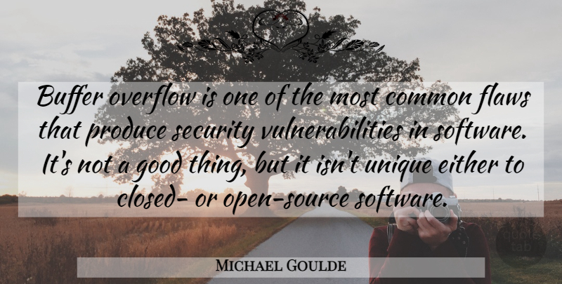 Michael Goulde Quote About Buffer, Common, Either, Flaws, Good: Buffer Overflow Is One Of...