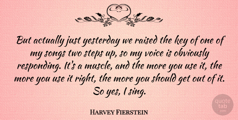 Harvey Fierstein Quote About Song, Two, Voice: But Actually Just Yesterday We...
