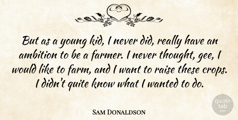 Sam Donaldson Quote About Ambition, Kids, Want: But As A Young Kid...