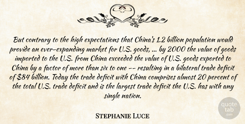 Stephanie Luce Quote About Almost, Billion, China, Contrary, Deficit: But Contrary To The High...