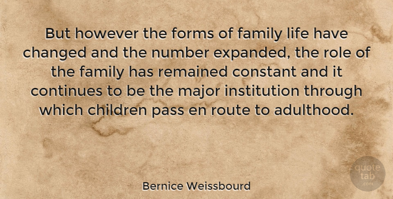 Bernice Weissbourd Quote About Changed, Children, Constant, Continues, Family: But However The Forms Of...