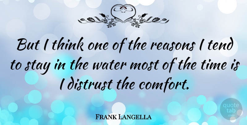 Frank Langella Quote About Thinking, Water, Comfort: But I Think One Of...