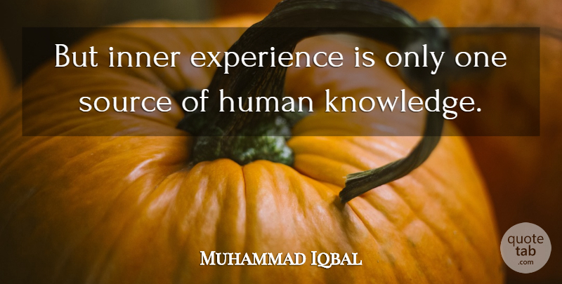 Muhammad Iqbal Quote About Source, Humans, Human Knowledge: But Inner Experience Is Only...