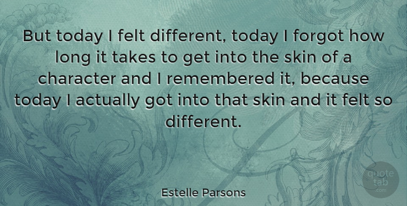 Estelle Parsons Quote About Felt, Forgot, Remembered, Takes: But Today I Felt Different...
