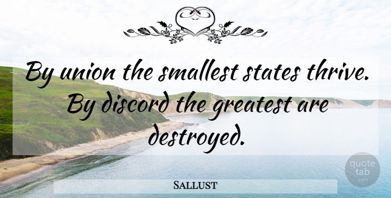 Sallust Quote About Unity, Unions, States: By Union The Smallest States...