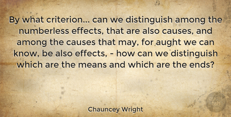 Chauncey Wright Quote About Mean, May, Causes: By What Criterion Can We...
