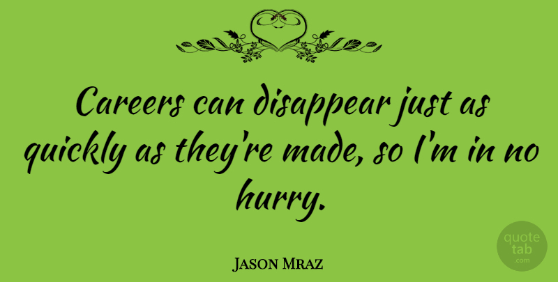 Jason Mraz Quote About Reality, Careers, Disappear: Careers Can Disappear Just As...