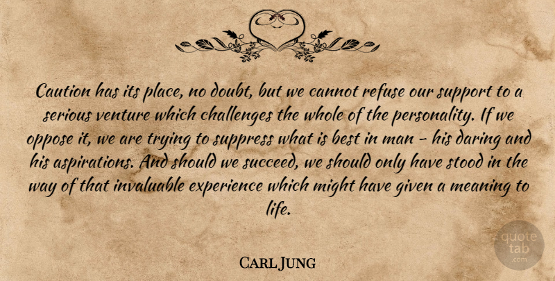 Carl Jung Quote About Inspirational, Men, Personality: Caution Has Its Place No...