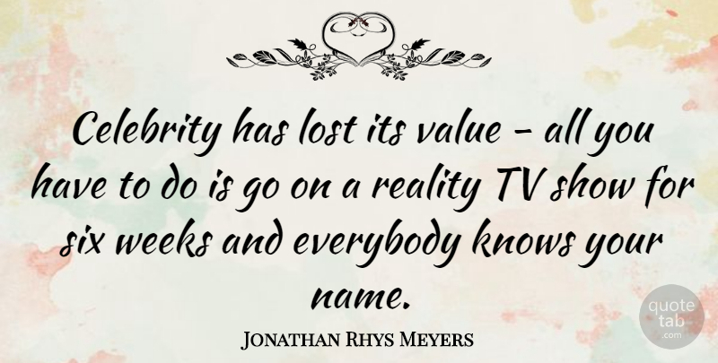 Jonathan Rhys Meyers Quote About Reality, Tv Shows, Names: Celebrity Has Lost Its Value...