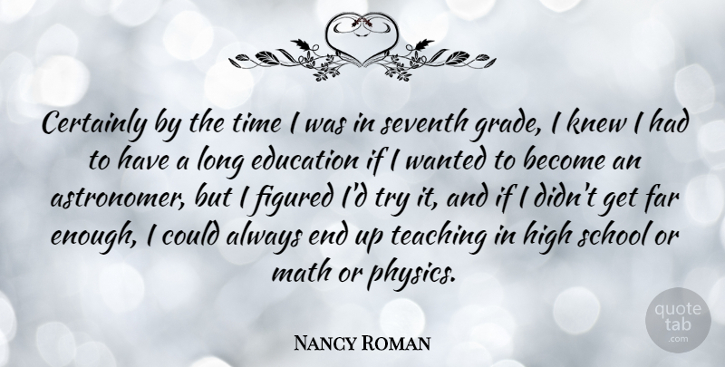Nancy Roman Quote About Certainly, Education, Far, Figured, High: Certainly By The Time I...