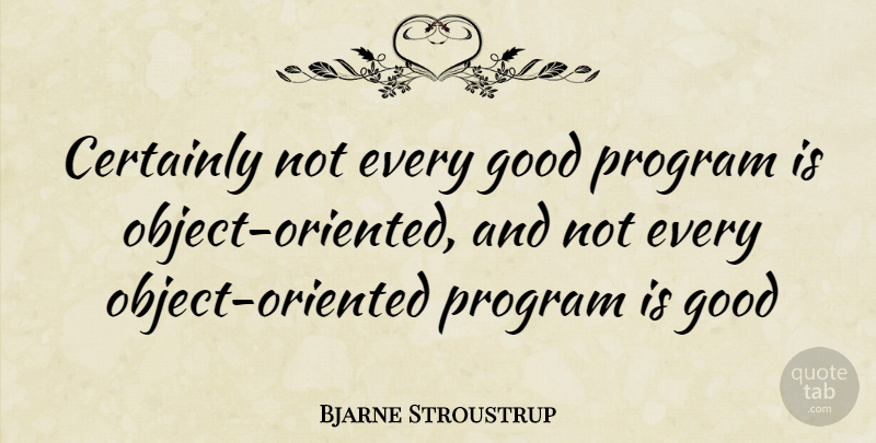 Bjarne Stroustrup Quote About Program, Very Good, Objects: Certainly Not Every Good Program...