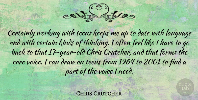 Chris Crutcher Quote About Thinking, Years, Voice: Certainly Working With Teens Keeps...