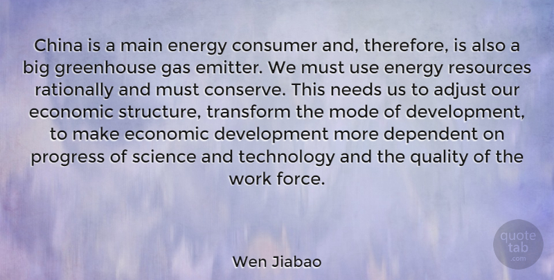 Wen Jiabao Quote About Adjust, China, Consumer, Dependent, Economic: China Is A Main Energy...