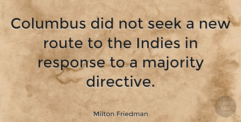 Milton Friedman Quote About Investing, Columbus, Majority: Columbus Did Not Seek A...