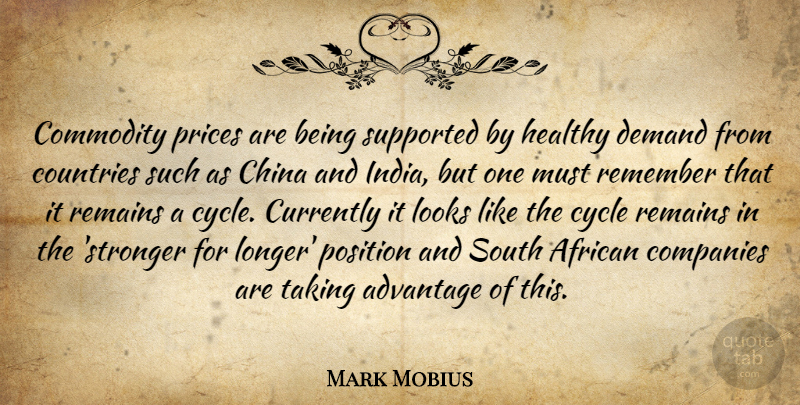 Mark Mobius Quote About Advantage, African, China, Commodity, Companies: Commodity Prices Are Being Supported...