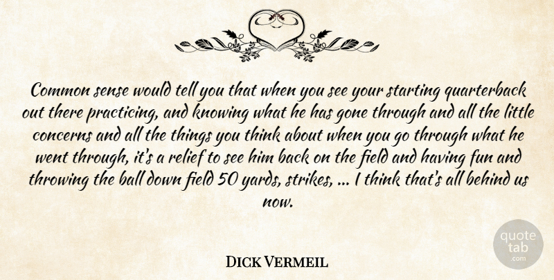 Dick Vermeil Quote About Ball, Behind, Common, Common Sense, Concerns: Common Sense Would Tell You...