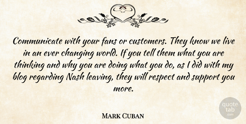 Mark Cuban Quote About Communication, Thinking, Support You: Communicate With Your Fans Or...