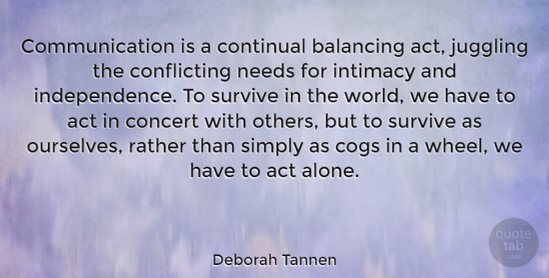 Deborah Tannen Quote About Communication, Independence, World: Communication Is A Continual Balancing...