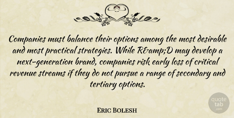 Eric Bolesh Quote About Among, Balance, Companies, Critical, Desirable: Companies Must Balance Their Options...