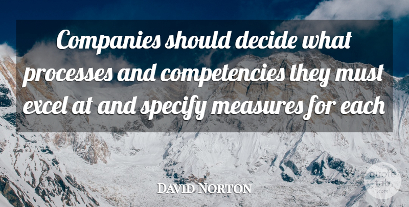 David Norton Quote About Companies, Decide, Excel, Measures, Processes: Companies Should Decide What Processes...