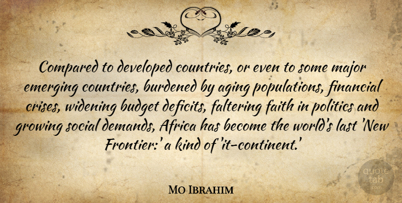 Mo Ibrahim Quote About Africa, Aging, Burdened, Compared, Developed: Compared To Developed Countries Or...