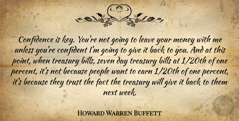 Howard Warren Buffett Quote About Next Week, Keys, Giving: Confidence Is Key Youre Not...