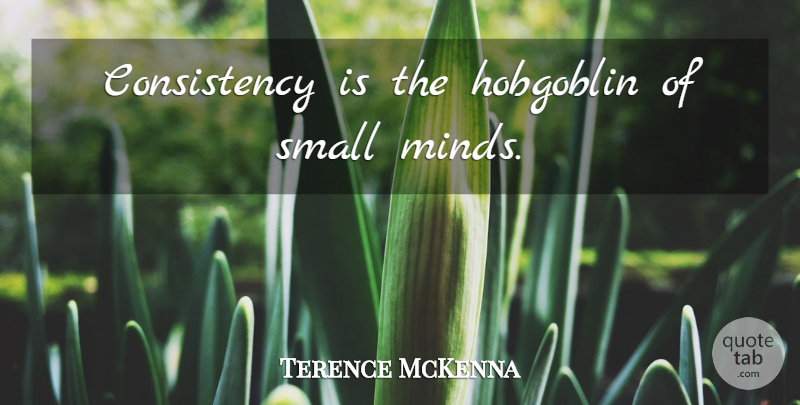Terence McKenna Quote About Consistency, Mind, Small Minds: Consistency Is The Hobgoblin Of...