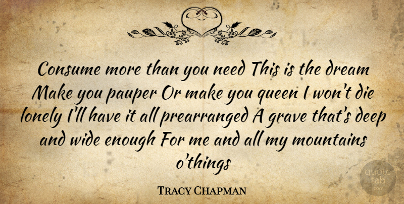 Tracy Chapman Quote About Dream, Lonely, Queens: Consume More Than You Need...
