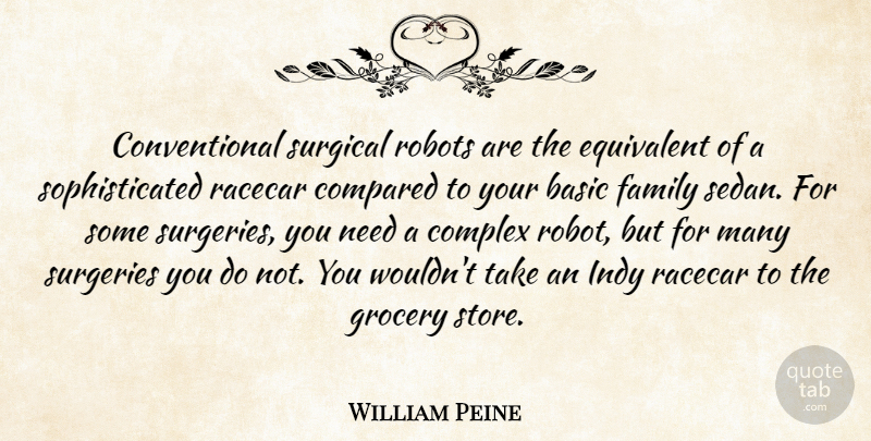 William Peine Quote About Basic, Compared, Complex, Equivalent, Family: Conventional Surgical Robots Are The...