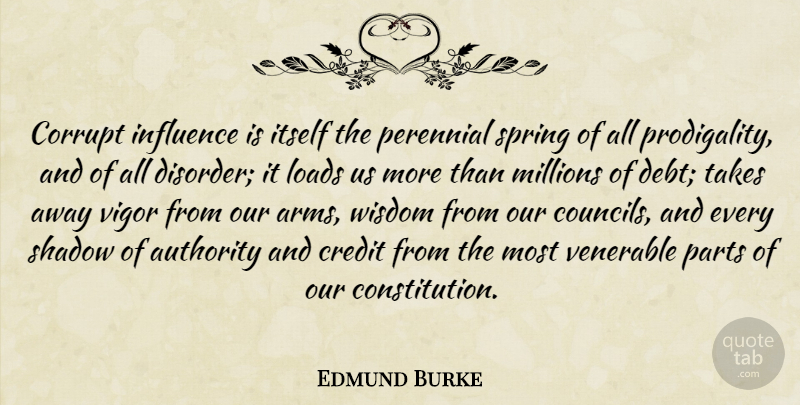 Edmund Burke Quote About Spring, Shadow, Vigor: Corrupt Influence Is Itself The...