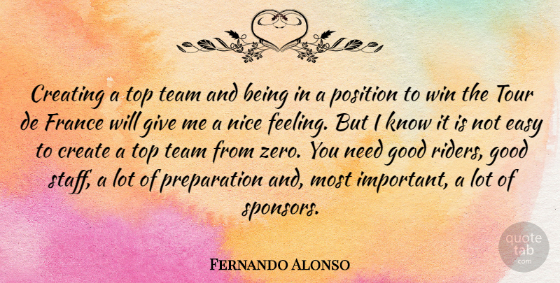 Fernando Alonso Quote About Zero, Nice, Team: Creating A Top Team And...