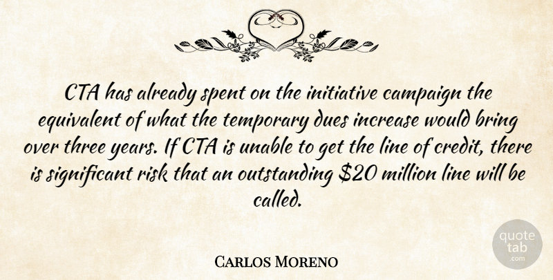 Carlos Moreno Quote About Bring, Campaign, Dues, Equivalent, Increase: Cta Has Already Spent On...