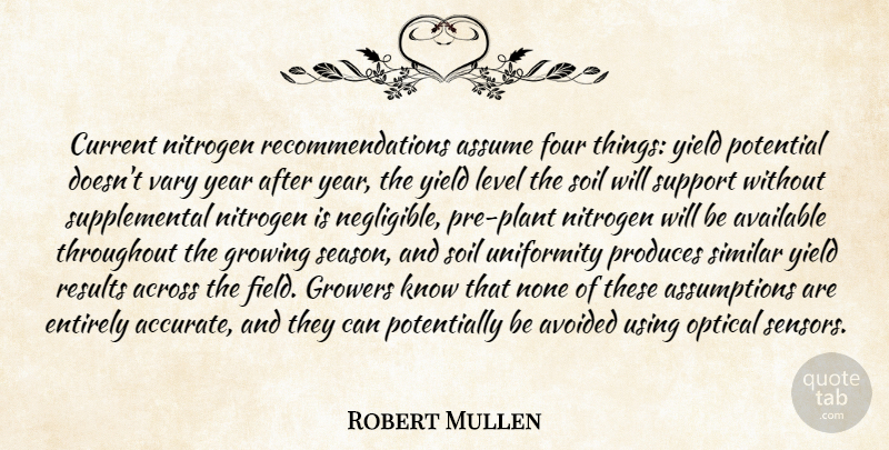 Robert Mullen Quote About Across, Assume, Available, Avoided, Current: Current Nitrogen Recommendations Assume Four...