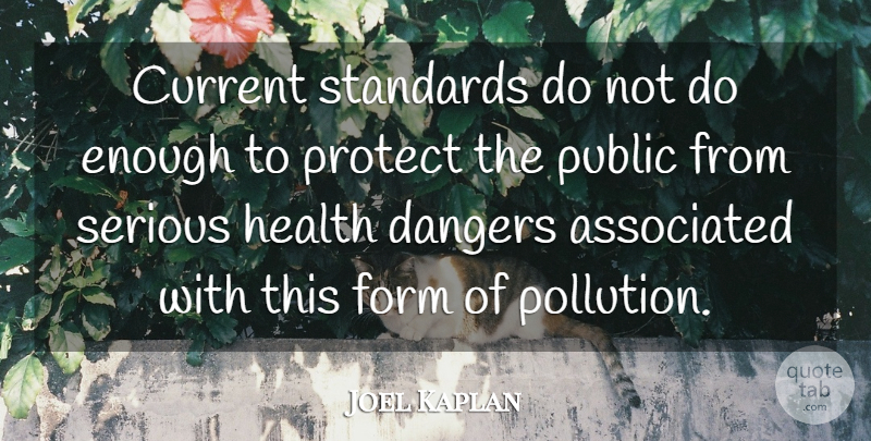 Joel Kaplan Quote About Associated, Current, Dangers, Form, Health: Current Standards Do Not Do...