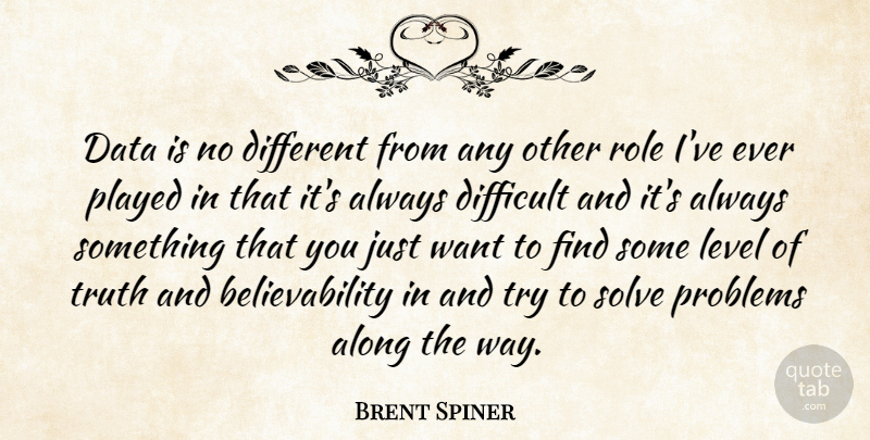 Brent Spiner Quote About Along, Data, Difficult, Level, Played: Data Is No Different From...