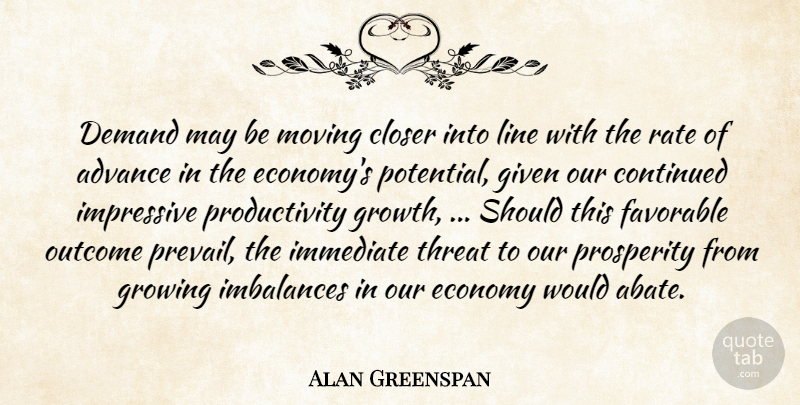 Alan Greenspan Quote About Advance, Closer, Continued, Demand, Economy: Demand May Be Moving Closer...