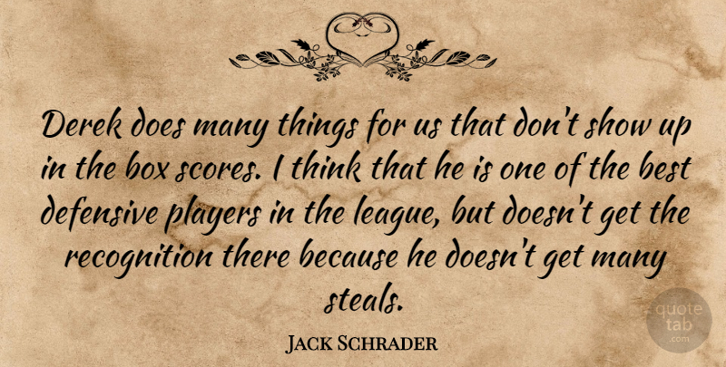 Jack Schrader Quote About Best, Box, Defensive, Players: Derek Does Many Things For...