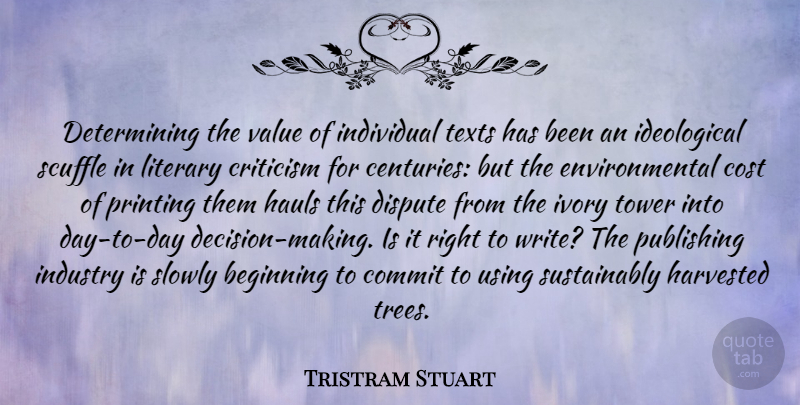 Tristram Stuart Quote About Commit, Cost, Dispute, Environmental, Individual: Determining The Value Of Individual...