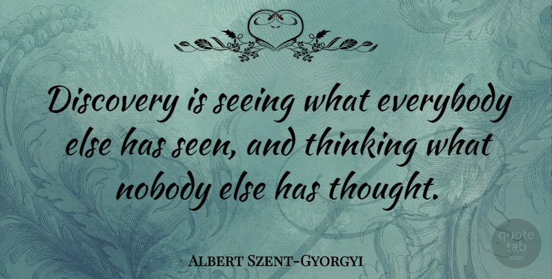 Albert Szent-Gyorgyi Quote About Discovery, Everybody, Nobody: Discovery Is Seeing What Everybody...