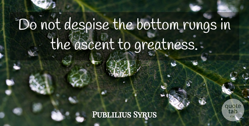 Publilius Syrus Quote About New Beginnings, Greatness, Ascent: Do Not Despise The Bottom...