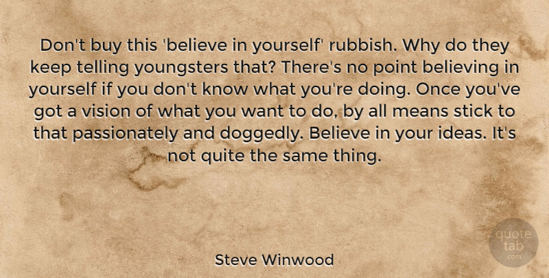 Steve Winwood Quote About Believe, Believing, Buy, Means, Point: Dont Buy This Believe In...