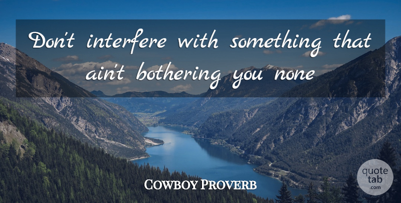 Roy Bean Quote About Cowboy, Bothering You, Interfere: Dont Interfere With Something That...