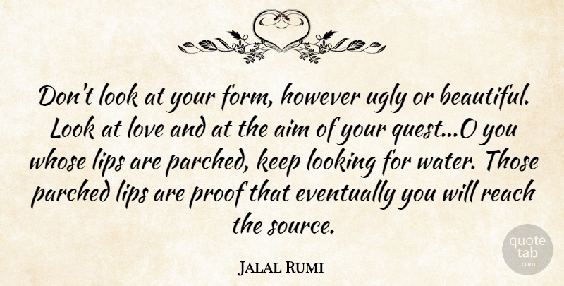 Jalal Rumi Quote About Aim, Eventually, However, Lips, Looking: Dont Look At Your Form...
