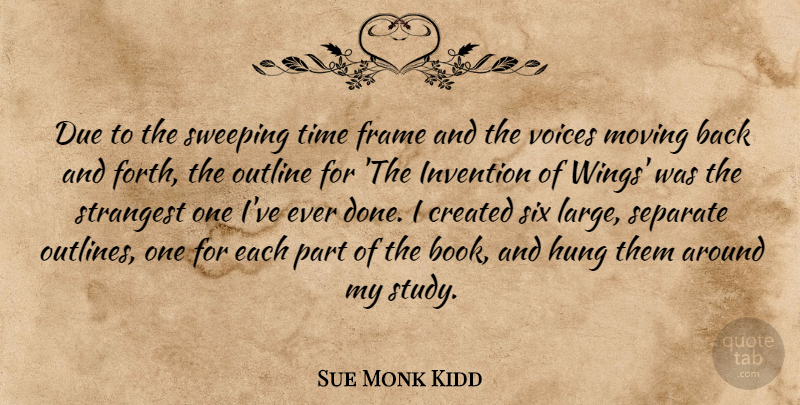 Sue Monk Kidd Quote About Created, Due, Frame, Hung, Invention: Due To The Sweeping Time...