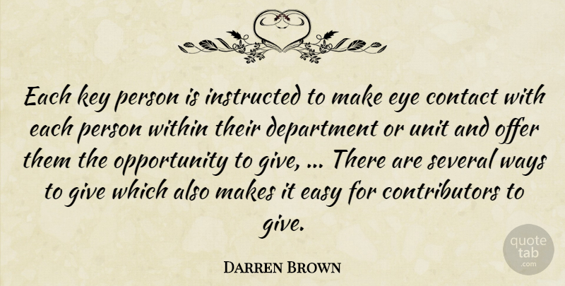 Darren Brown Quote About Contact, Department, Easy, Eye, Instructed: Each Key Person Is Instructed...