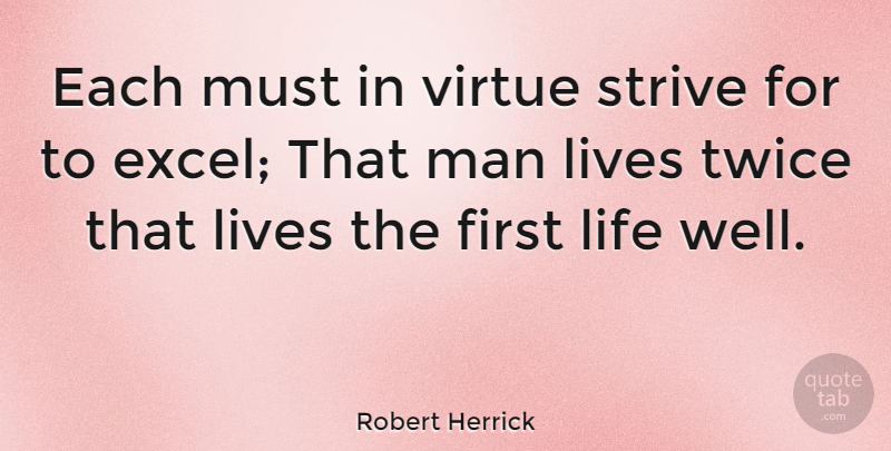 Robert Herrick Quote About Men, Firsts, Virtue: Each Must In Virtue Strive...