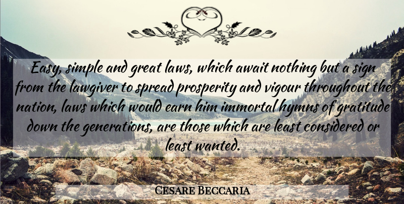Cesare Beccaria Quote About Await, Considered, Earn, Great, Hymns: Easy Simple And Great Laws...