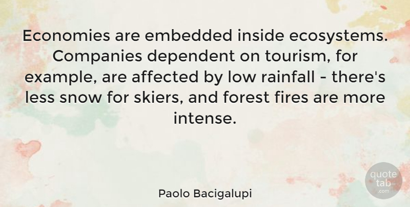 Paolo Bacigalupi Quote About Affected, Companies, Dependent, Economies, Embedded: Economies Are Embedded Inside Ecosystems...