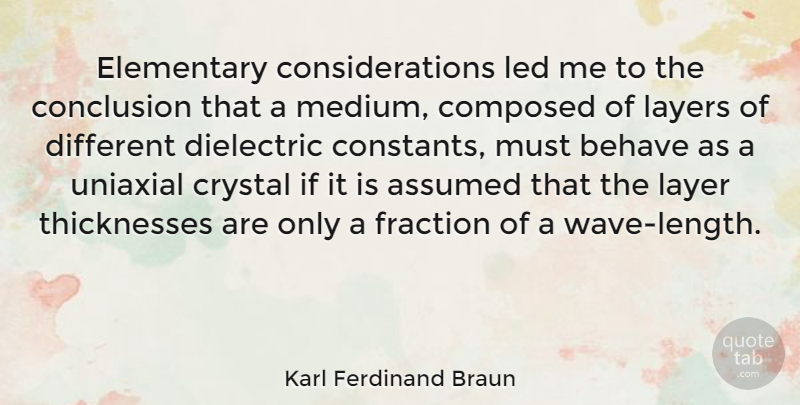 Karl Ferdinand Braun Quote About Assumed, Behave, Composed, Elementary, Fraction: Elementary Considerations Led Me To...
