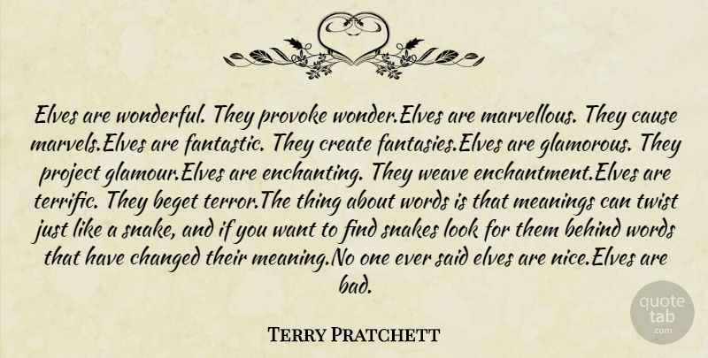 Terry Pratchett Quote About Behind, Cause, Changed, Create, Elves: Elves Are Wonderful They Provoke...